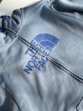 The North Face Powder Blue Full-Zip Hoodie with Navy Logo